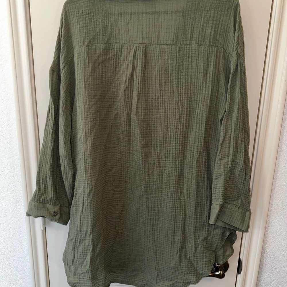 Kona Sol Lightweight Sage Green Olive 100% Cotton Beachy Coverup Long Sleeve - Picture 7 of 9